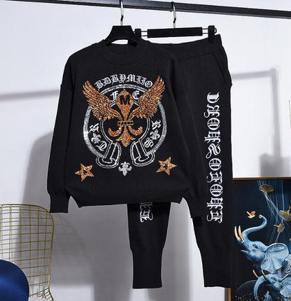 Damen Strick-Set mit Adler-Stickerei | Pullover & Hose 2-teilig - Sportswear Iron Monkey 23