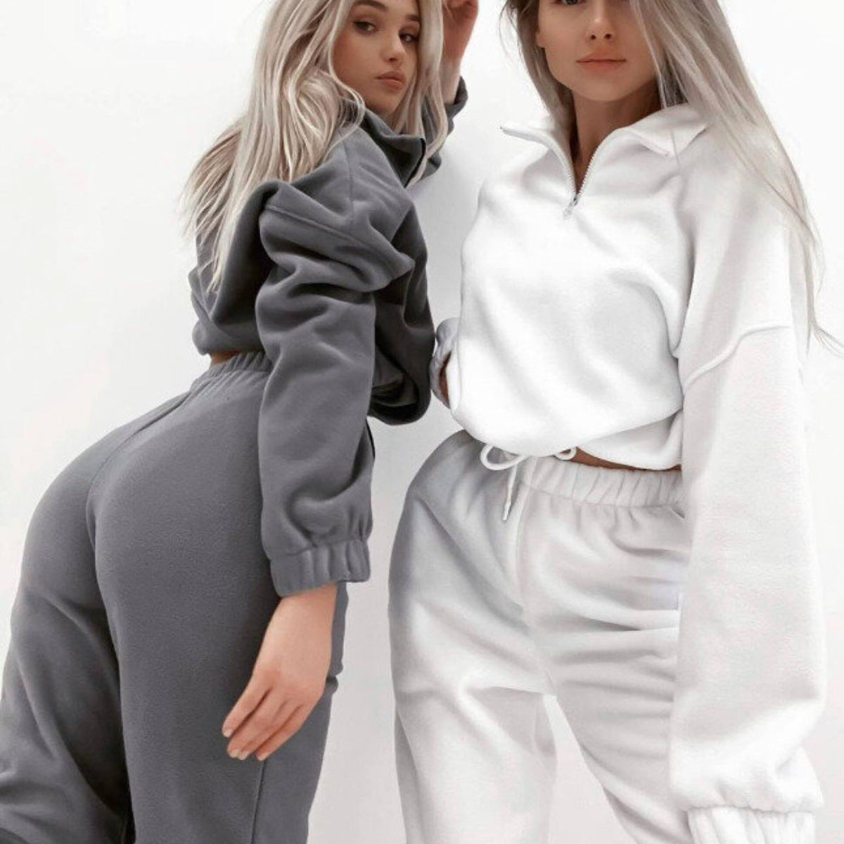 Premium Stand Collar Hoodie-Set Damen 2-teilig – Loose Fit Zipper Kapuzenpullover & Hose - Sportswear Iron Monkey 23