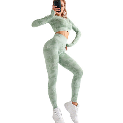 Damen 3-teiliges Camouflage Sport-Set | BH, Leggings & Langarm-Top - Sportswear Iron Monkey 23