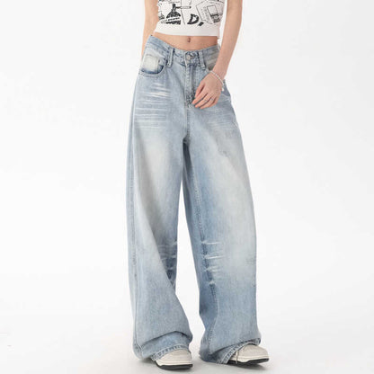 Premium Washed Denim Hose Damen – High-Waist Wide Leg Jeans mit Bleached-Effekt - Sportswear Iron Monkey 23