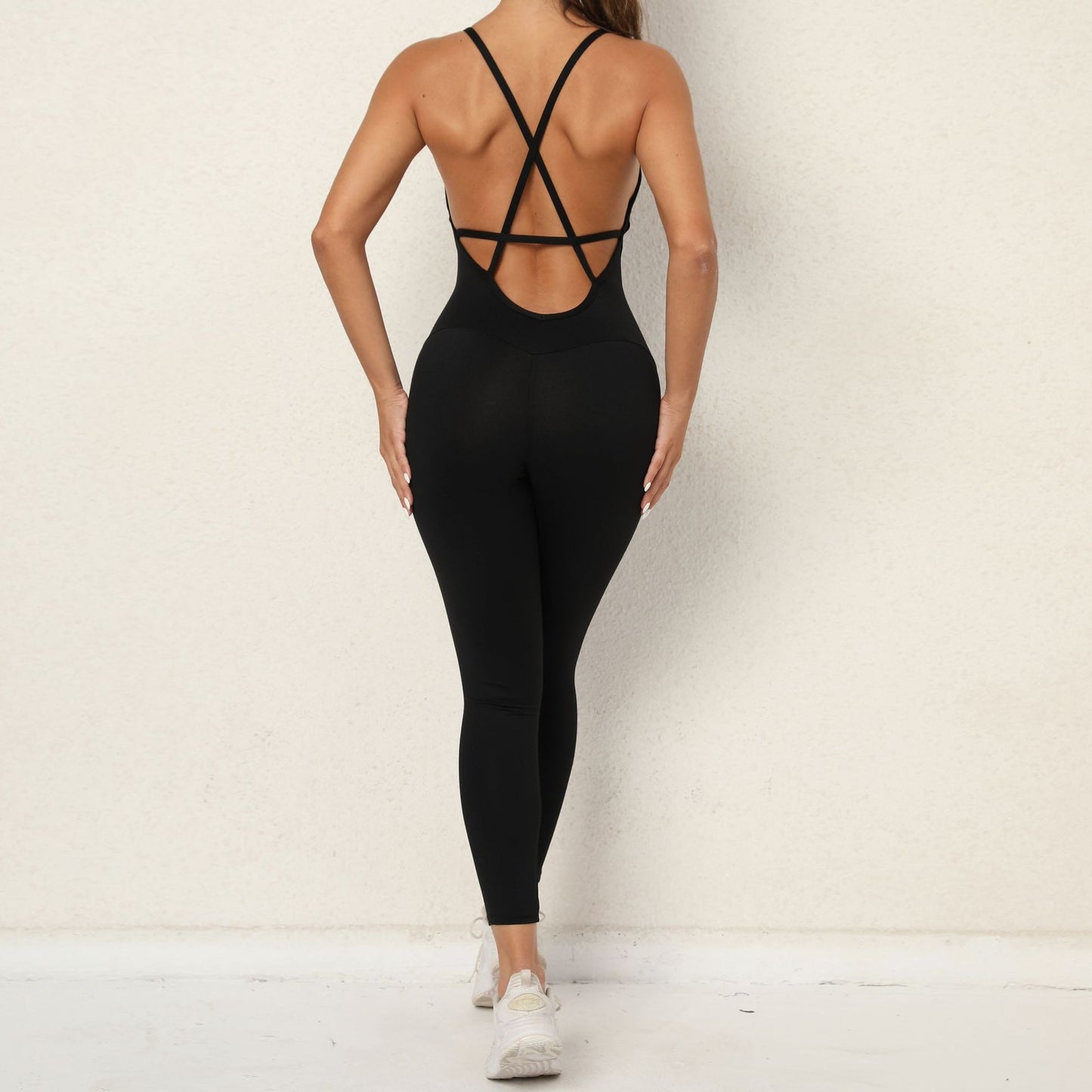 Premium V-Neck Yoga-Jumpsuit Damen – Rückenfreier Fitness Einteiler Tight Fit - Sportswear Iron Monkey 23