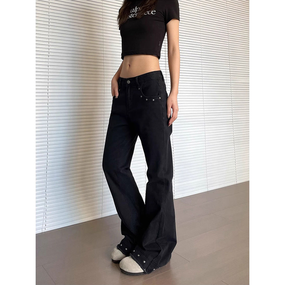 Premium Flared Denim Jeans Damen – Retro Schlaghose mit Distressed-Effekt & Nieten - Sportswear Iron Monkey 23