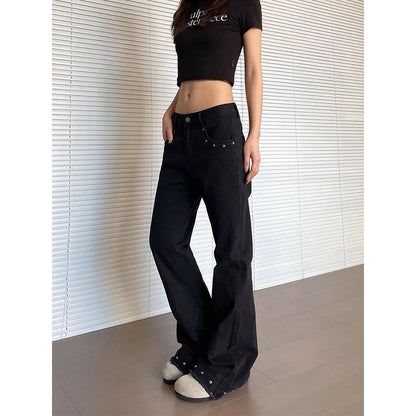 Premium Flared Denim Jeans Damen – Retro Schlaghose mit Distressed-Effekt & Nieten - Sportswear Iron Monkey 23