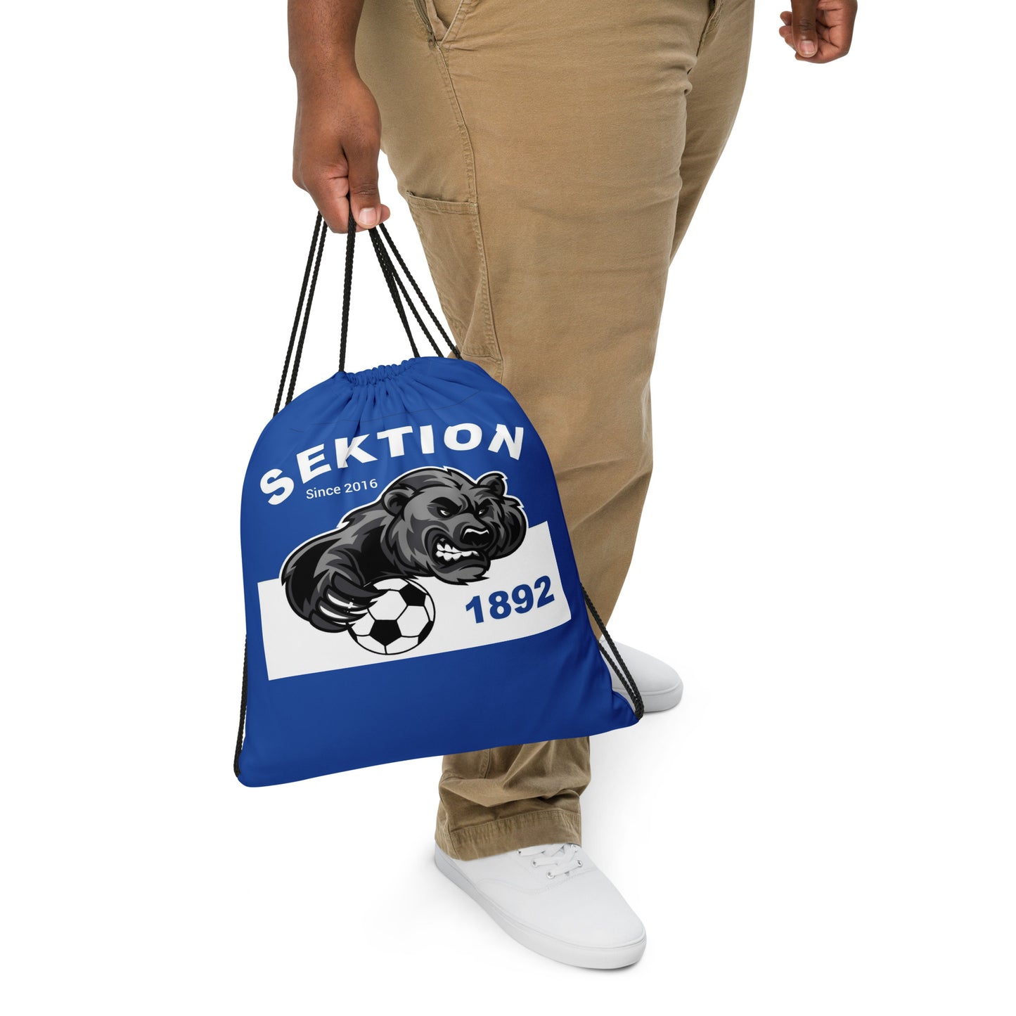 Weißer Kordelzug-Beutel von Sportswear Iron Monkey 23 mit Allover-Print, bequem tragbar für Sport und Freizeit