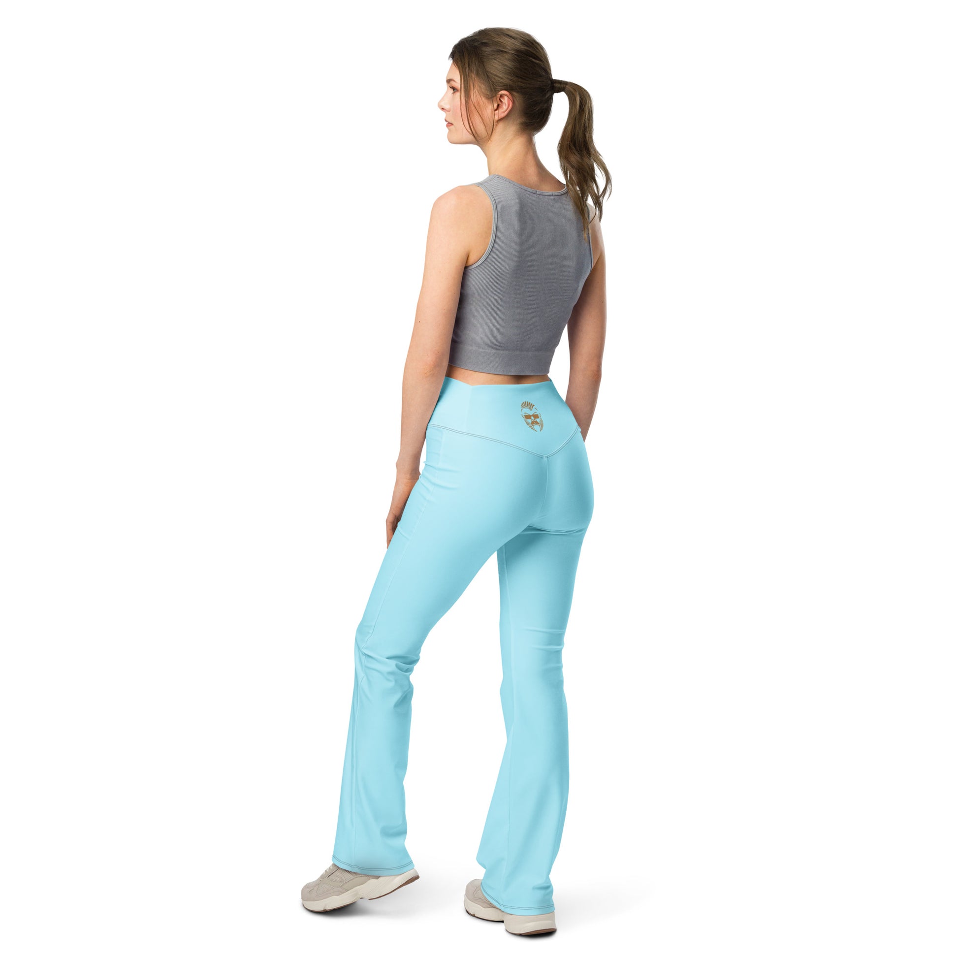 Damen Flare Leggings mit All-Over-Print von Sportswear Iron Monkey 23, High-Waist, po-hebend, UV-Schutz UPF 50+.