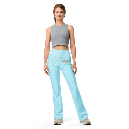 Damen Flare Leggings mit All-Over-Print von Sportswear Iron Monkey 23, High-Waist, po-hebend, UPF 50+, weiße Vorderansicht