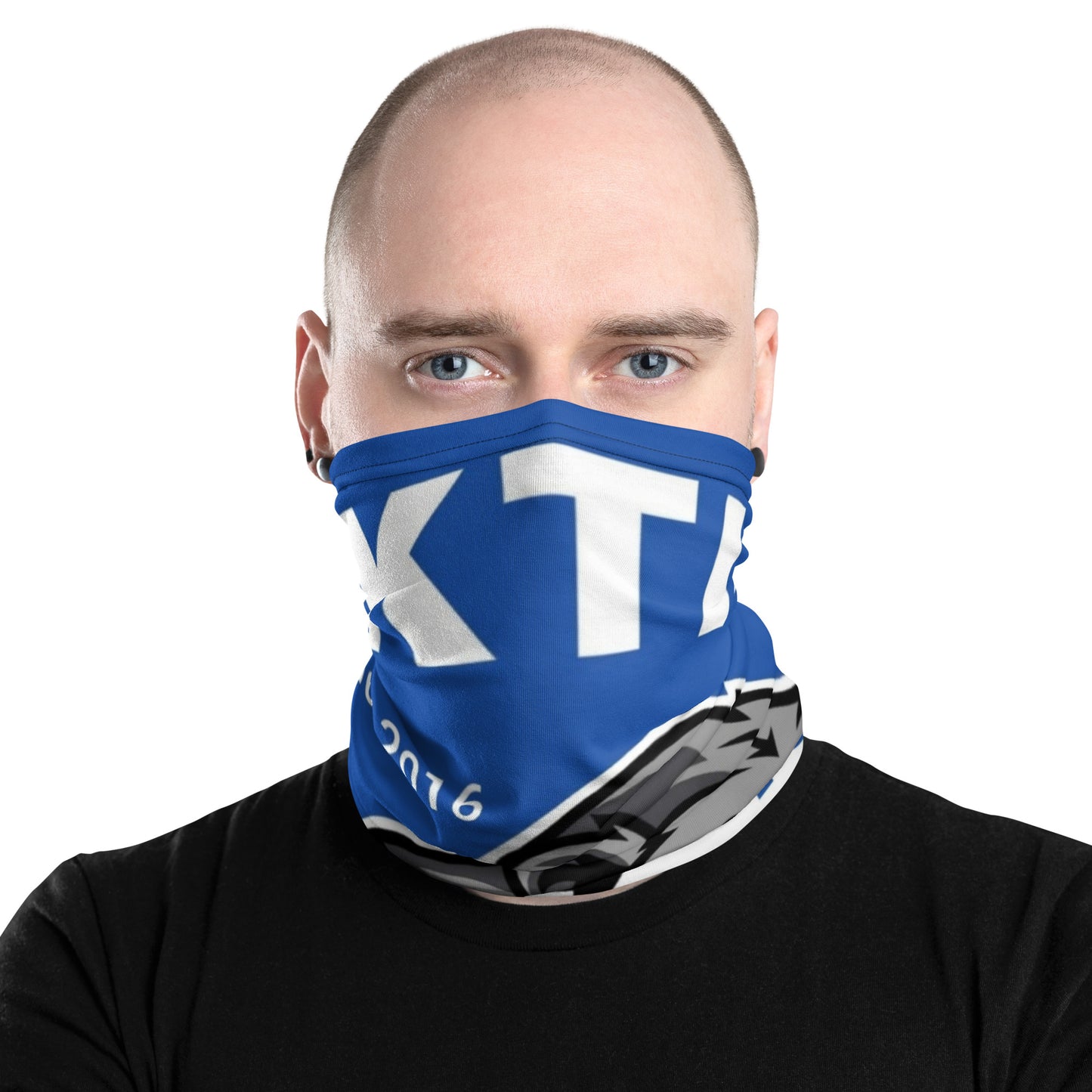 Multifunktionstuch von Sportswear Iron Monkey 23 mit Allover-Druck, weißes Neck Gaiter, vielseitig tragbar und stylisch.