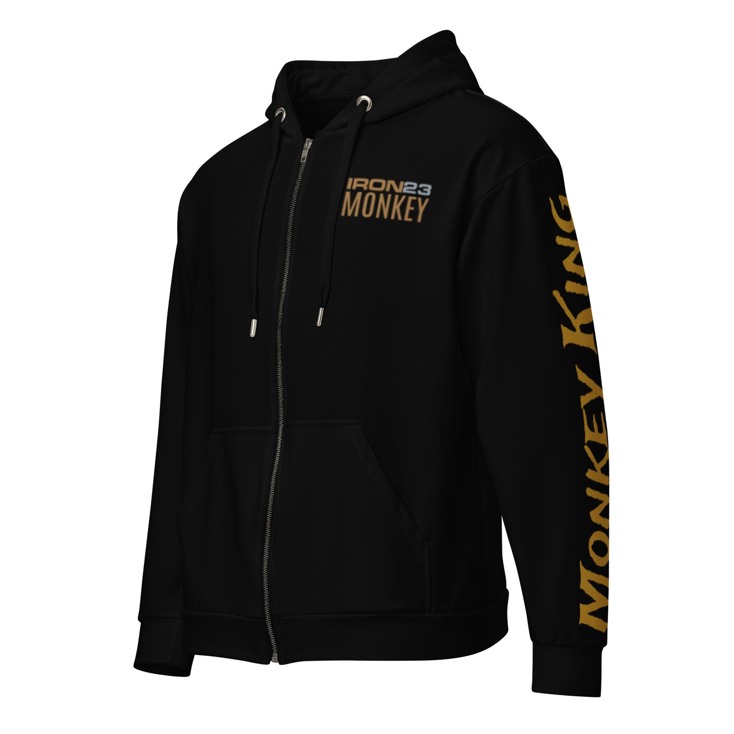Recycelter Unisex Zip-Hoodie von Sportswear Iron Monkey 23 mit All-Over-Print, weiß, umweltfreundlich und nachhaltig hergestellt.
