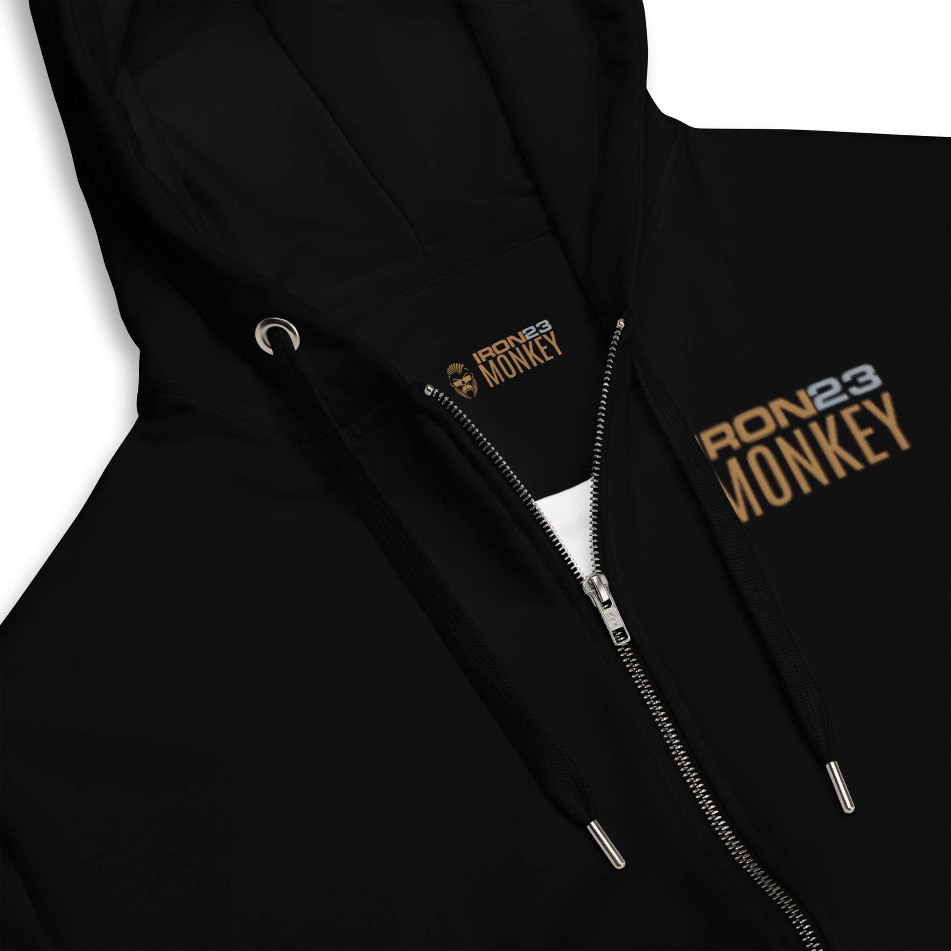 Recycelter Unisex Zip-Hoodie von Sportswear Iron Monkey 23 mit All-Over-Print, aus 95% recyceltem GRS OEKO-TEX Material.