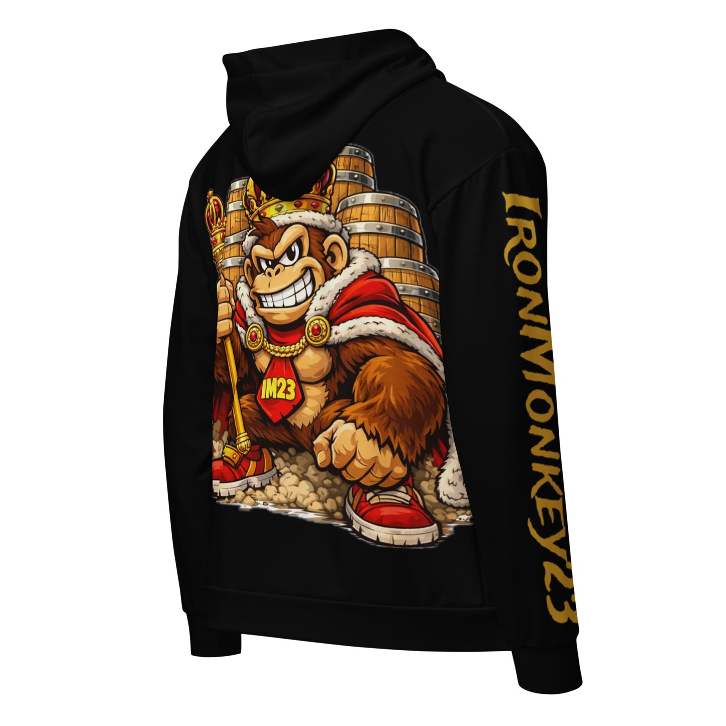 Recycelter Unisex Zip-Hoodie von Sportswear Iron Monkey 23 mit Allover-Print, weiß, rechte Rückseite, aus 95% recyceltem Material