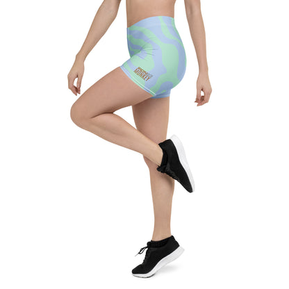 Damen Sport-Shorts von Sportswear Iron Monkey 23 mit All-Over-Print, 4-Wege-Stretch, recyceltes Polyester, weiße Farbe, links sichtbar