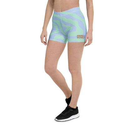 Damen Sport-Shorts mit All-Over-Print von Sportswear Iron Monkey 23, weiß, links vorne, 4-Wege-Stretch, recyceltes Polyester