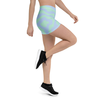 Damen Sport-Shorts mit All-Over-Print, 4-Wege-Stretch, recyceltes Polyester, weiße Shorts von Sportswear Iron Monkey 23.
