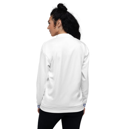Unisex Bomberjacke von Sportswear Iron Monkey 23 mit All-over-Print in Weiß, Rückenansicht, modischer Streetwear-Look