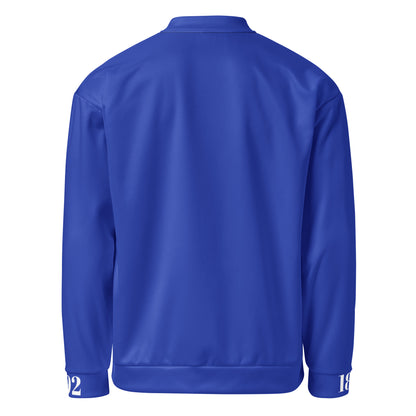 Unisex Bomberjacke von Sportswear Iron Monkey 23 mit All-Over-Print in Blau, Rückenansicht, moderne sportliche Jacke