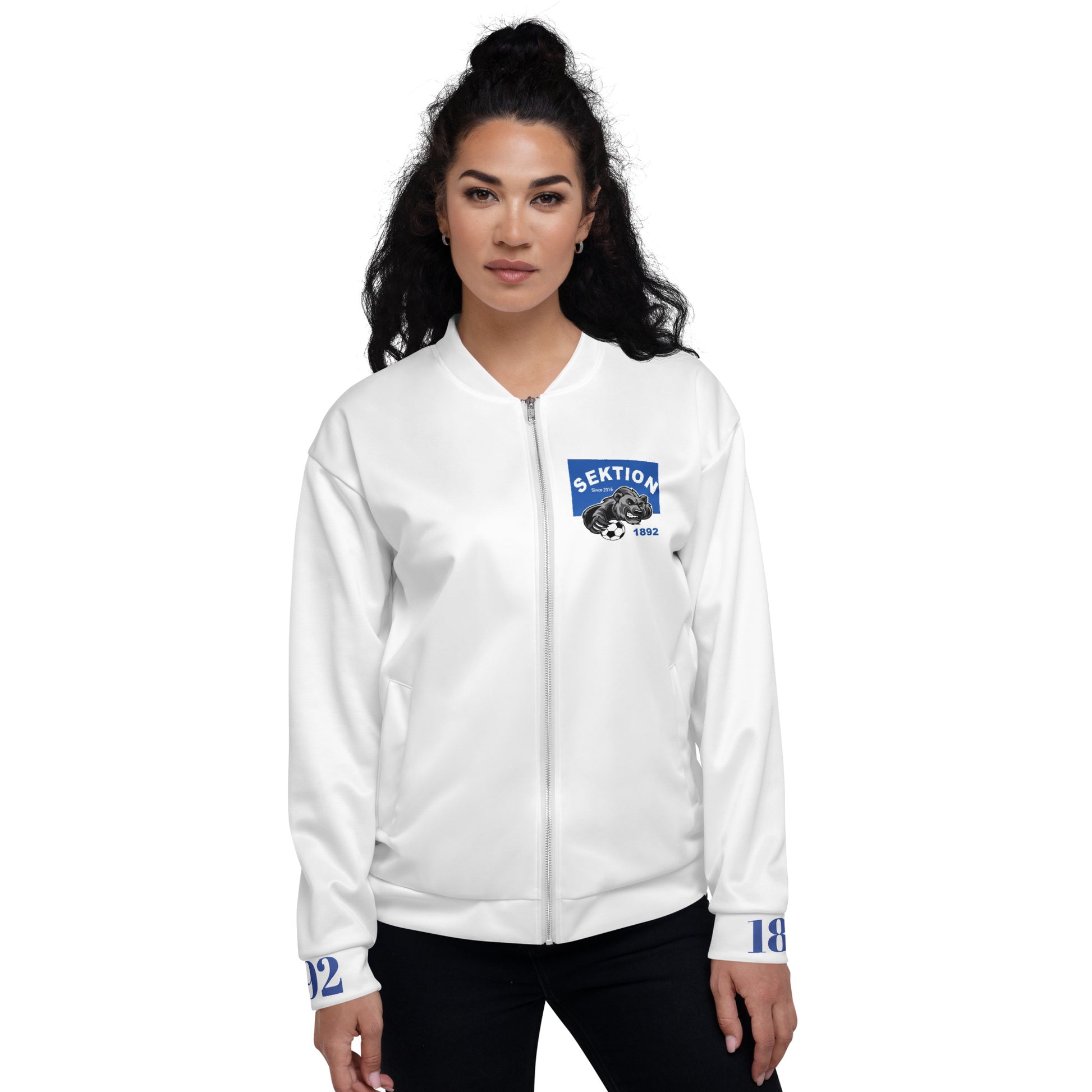 Unisex Bomberjacke von Sportswear Iron Monkey 23 mit Allover-Print in Weiß, elegante Freizeitjacke im modernen Design