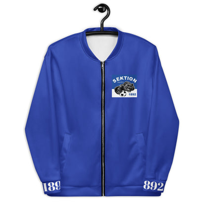 Unisex Bomberjacke von Sportswear Iron Monkey 23 in blau mit Allover-Print, vorne sichtbar, modischer Streetwear-Look