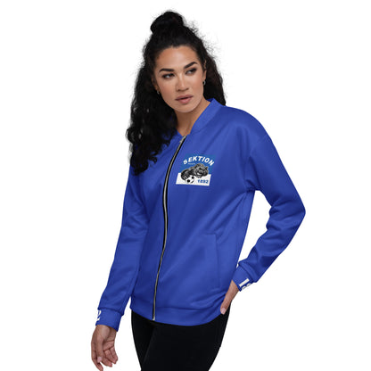 Unisex Bomberjacke von Sportswear Iron Monkey 23 in weiß mit Allover-Print, modisches Design, blaue Edition, leichte Jacke