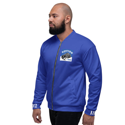 Unisex Bomberjacke von Sportswear Iron Monkey 23 mit Allover-Print in Weiß, modischer blauer Edition, bequem und stilvoll.