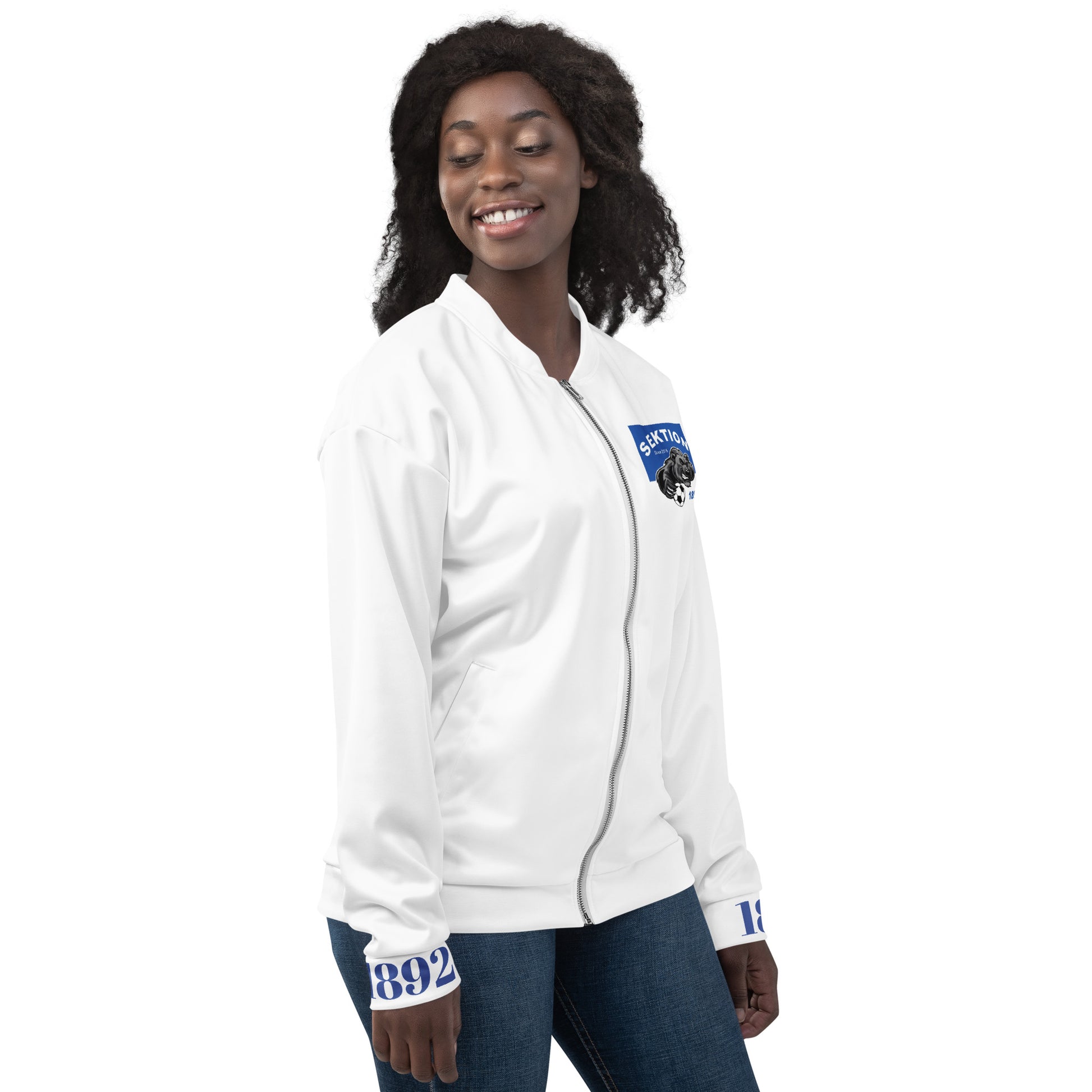 Unisex Bomberjacke von Sportswear Iron Monkey 23 mit Allover-Print in Weiß, modischer und bequemer Stil