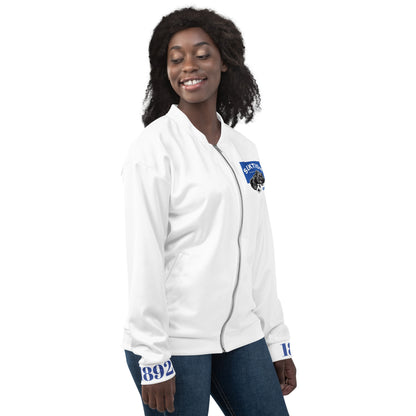 Unisex Bomberjacke von Sportswear Iron Monkey 23 mit Allover-Print in Weiß, modischer und bequemer Stil