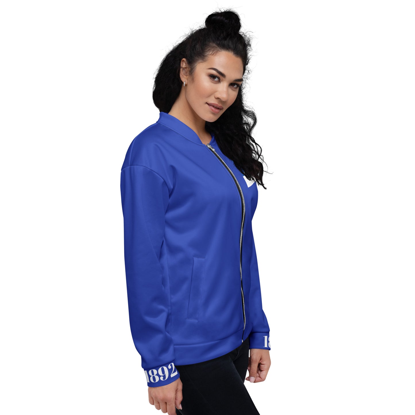 Unisex Bomberjacke von Sportswear Iron Monkey 23 mit Allover-Print in Weiß, modischer blauer Edition, bequem und stilvoll.