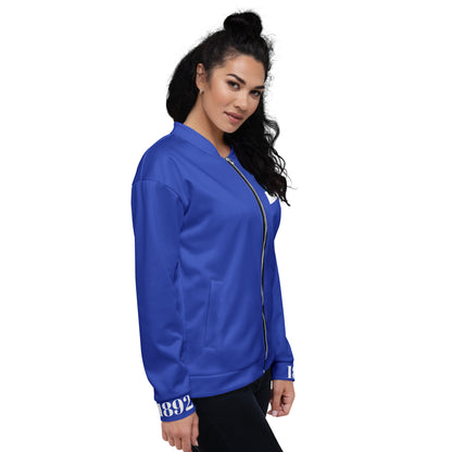 Unisex Bomberjacke von Sportswear Iron Monkey 23 mit Allover-Print in Weiß, modischer blauer Edition, bequem und stilvoll.