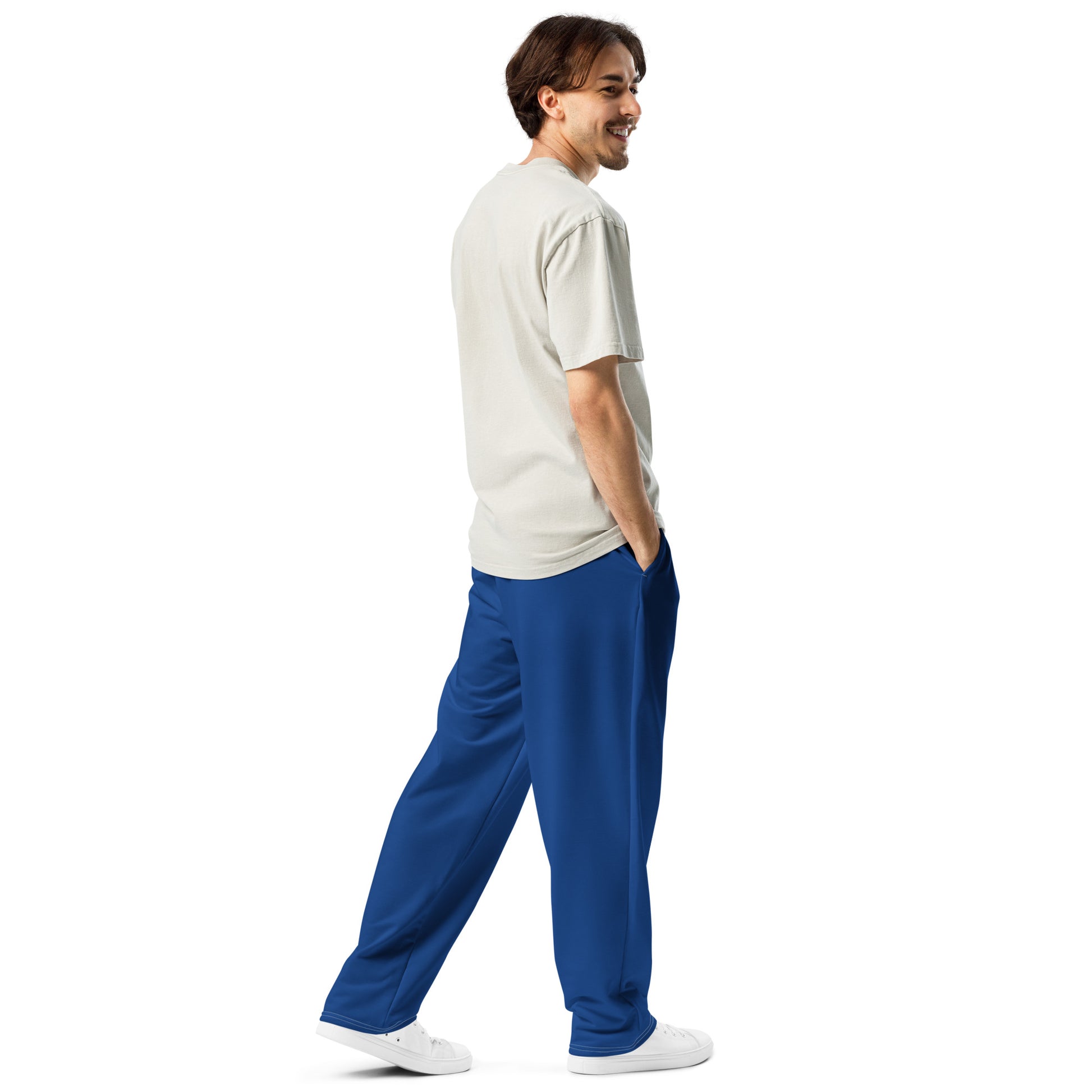 Recycelte Unisex-Jogginghose mit weitem Bein im All-over-Print von Sportswear Iron Monkey 23, weiße Rückansicht
