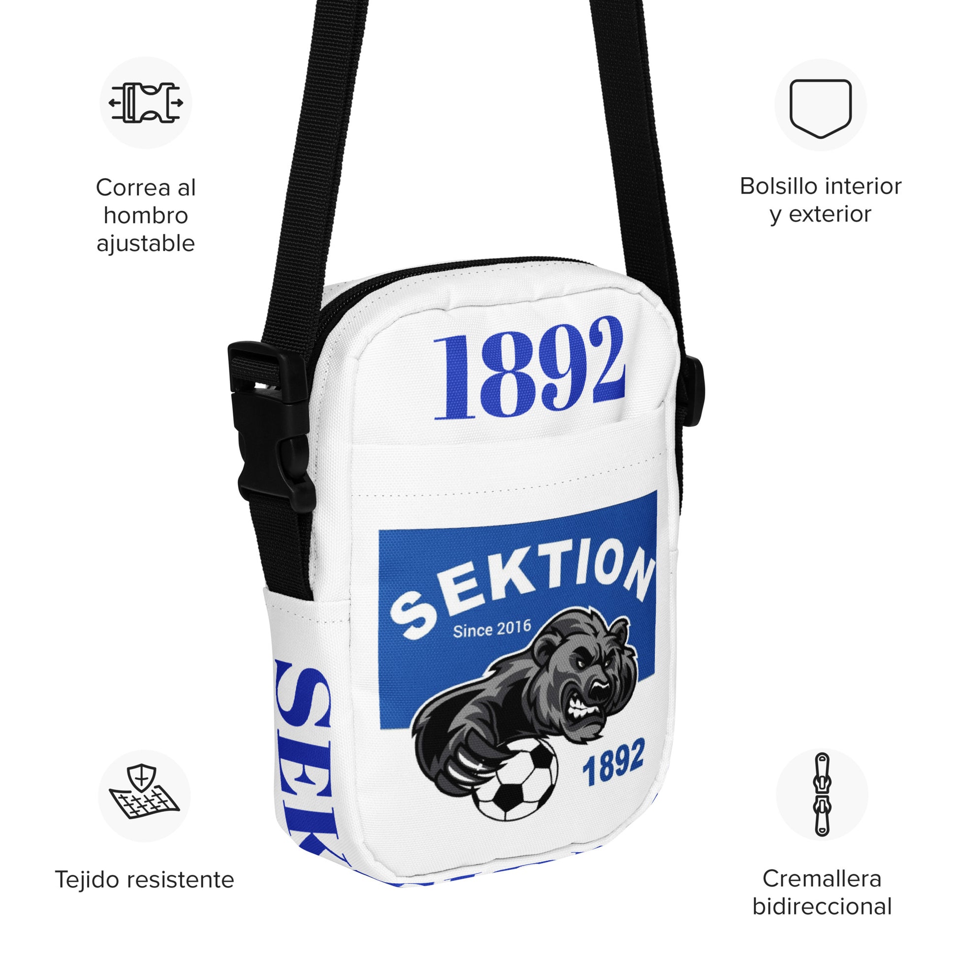 Sportswear Iron Monkey 23 Umhängetasche mit All-Over-Print in Weiß, praktische Crossbody-Tasche im Utility-Stil.