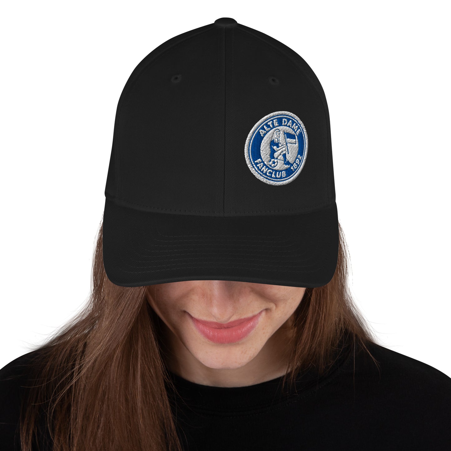 Schwarze strukturierte Cord-Cap mit geschlossener Rückseite, Fanclub Alte Dame 1892, Sportswear Iron Monkey 23, modisches Accessoire