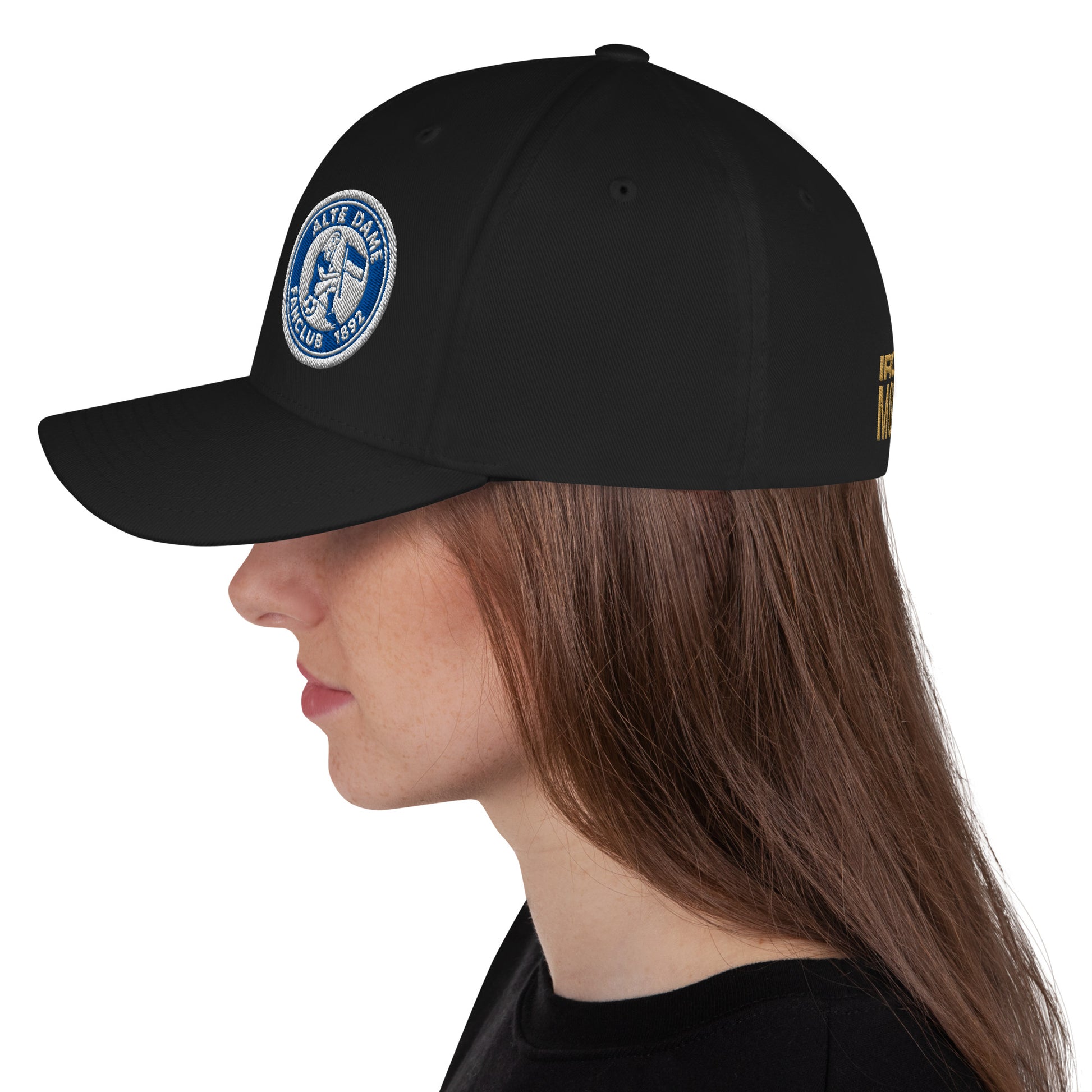 Strukturierte schwarze Cord-Cap des Fanclubs Alte Dame 1892, geschlossener Rücken, Sportswear Iron Monkey 23, modisches Accessoire