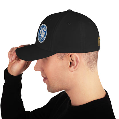 Strukturierte schwarze Cord-Cap von Sportswear Iron Monkey 23, Fanclub Alte Dame 1892, geschlossene Rückseite, modisches Accessoire