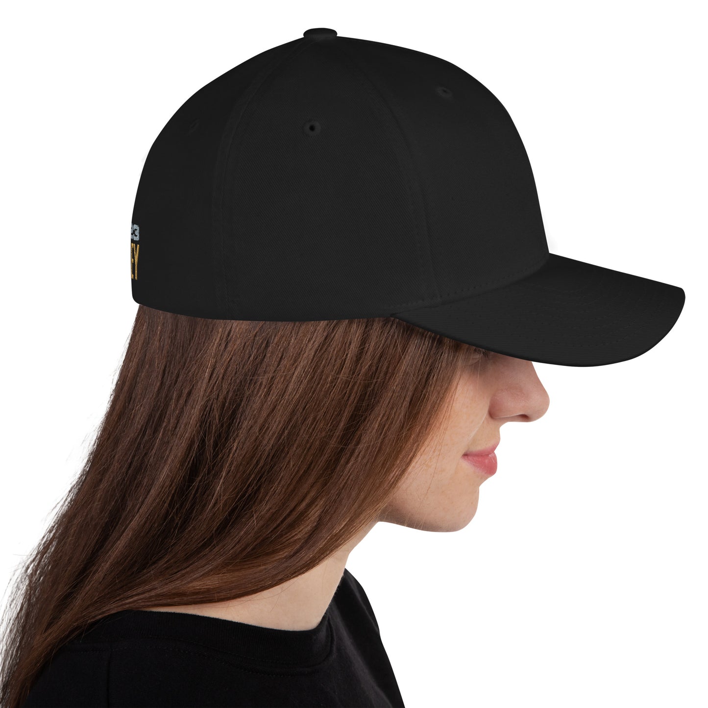 Strukturierte schwarze Cord-Cap von Sportswear Iron Monkey 23 mit geschlossener Rückseite, Fanclub Alte Dame 1892, sportliches Accessoire
