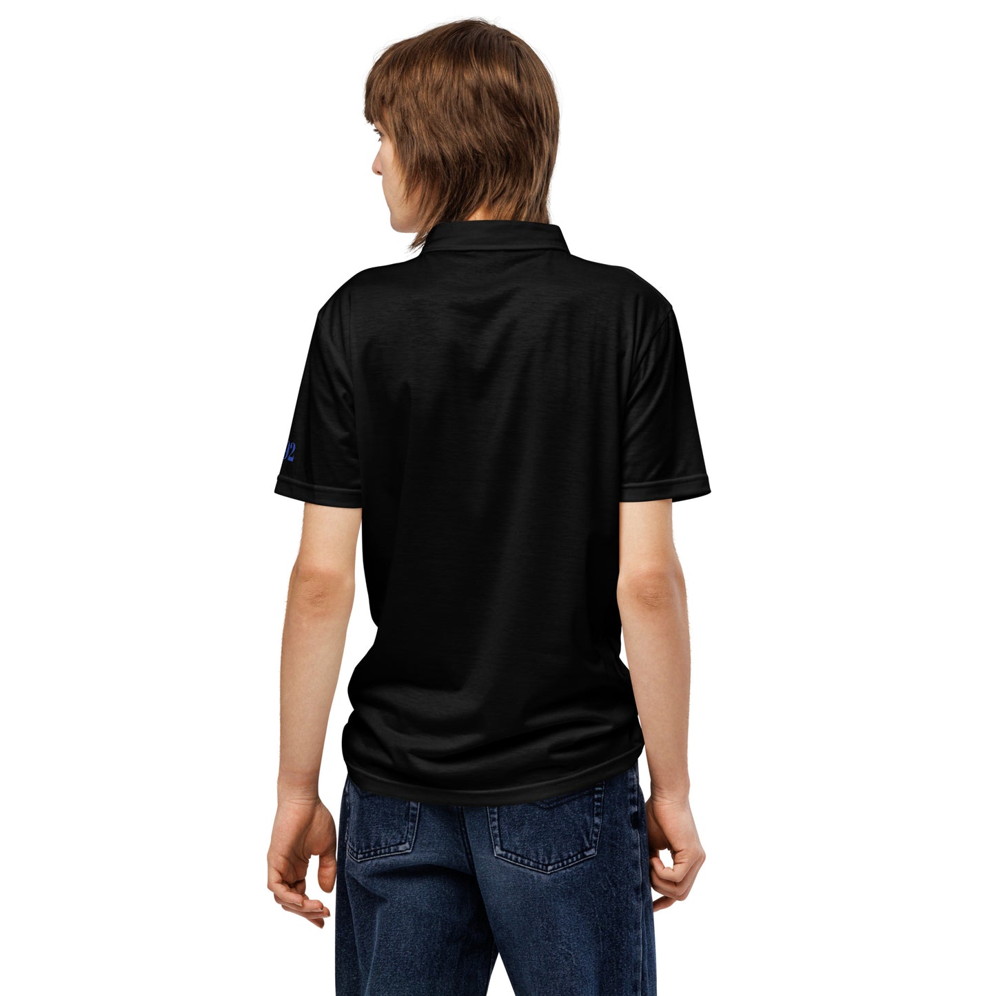 Schwarzes Herren-Polo-Shirt von Sportswear Iron Monkey 23, schmal geschnitten, All-Over-Print, Rückenansicht