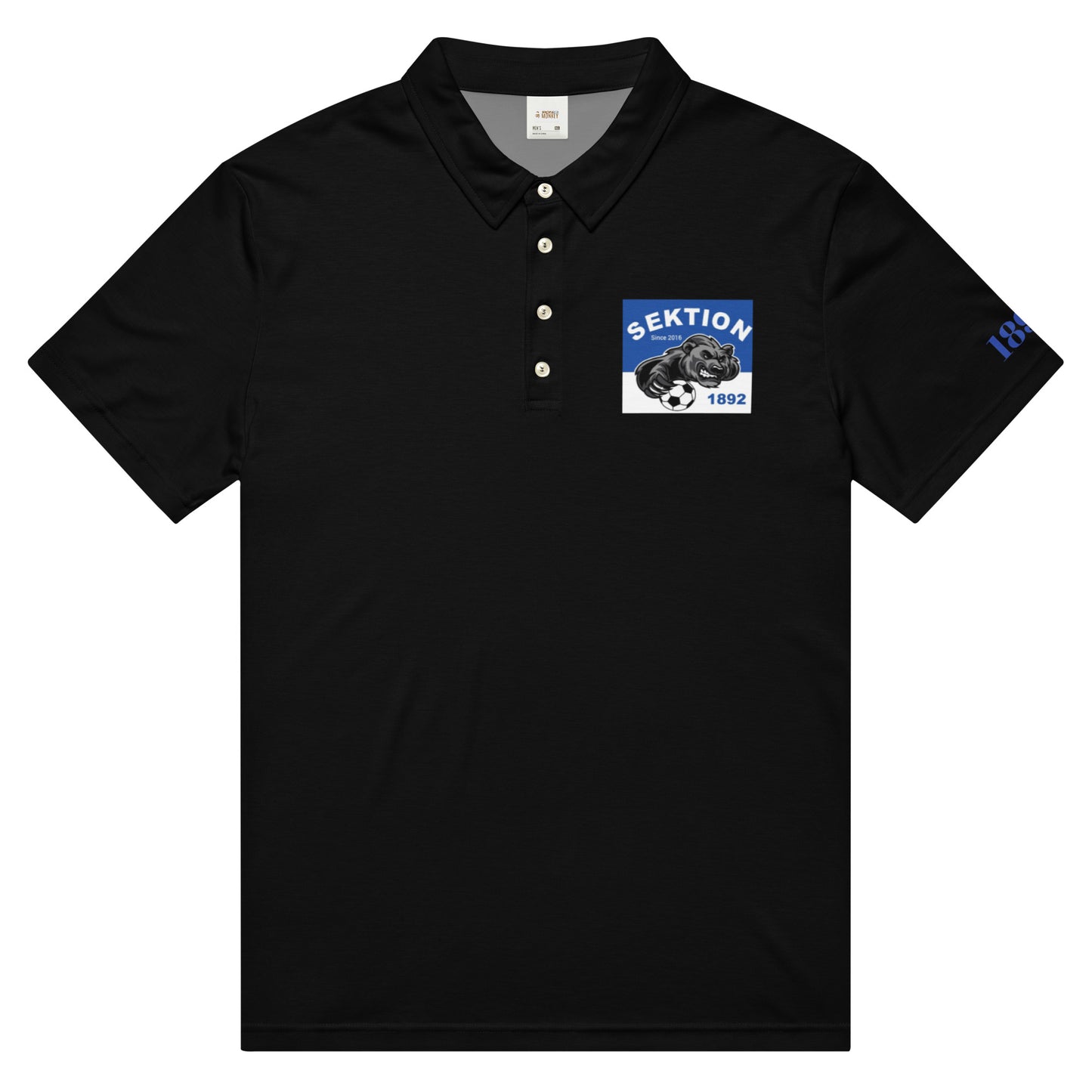 Schwarzes Herren-Polo-Shirt von Sportswear Iron Monkey 23, Slim Fit, All-Over-Print, vorne sichtbar