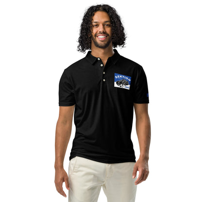 Schwarzes Herren-Polo-Shirt von Sportswear Iron Monkey 23, schmal geschnitten mit All-Over-Print, Frontansicht
