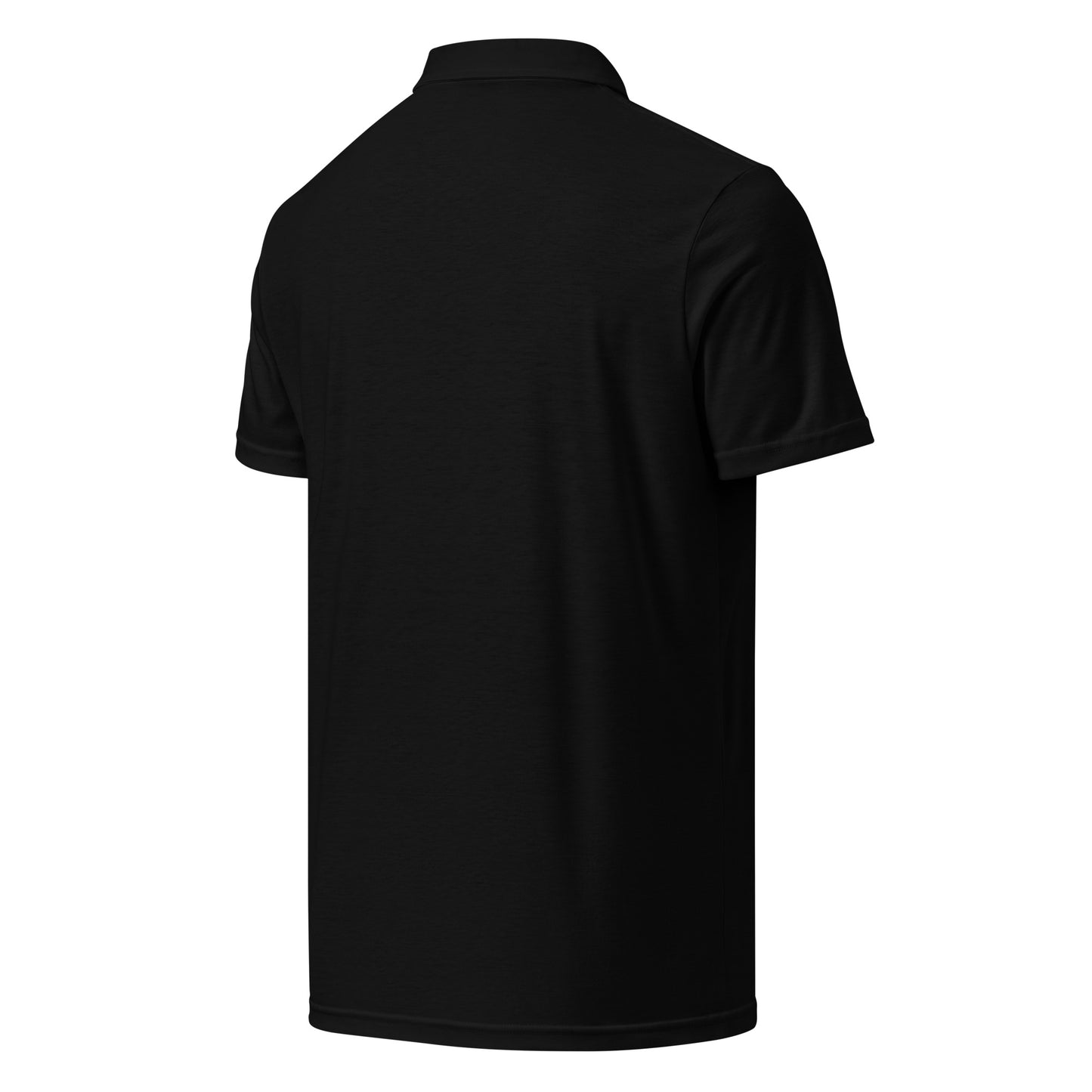 Männer-Slim-Fit Polo-Shirt von Sportswear Iron Monkey 23 in Schwarz mit Allover-Print, rechte Rückseite sichtbar