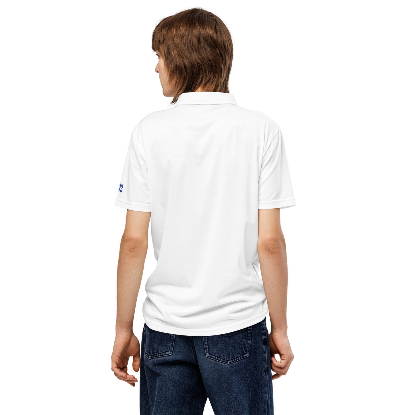 Schmal geschnittenes Herren-Polo-Shirt von Sportswear Iron Monkey 23 mit All-over-Print in Weiß, Rückenansicht