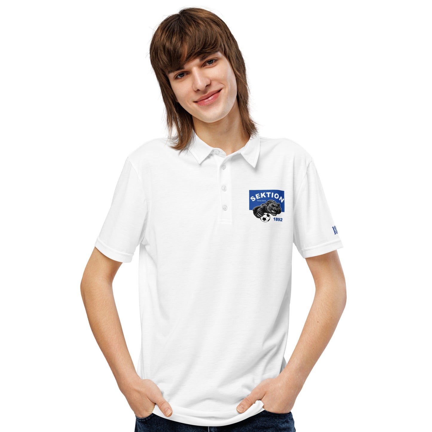 Schmal geschnittenes Herren-Polo-Shirt von Sportswear Iron Monkey 23 mit All-over-Print in Weiß, vorderseitig sichtbar