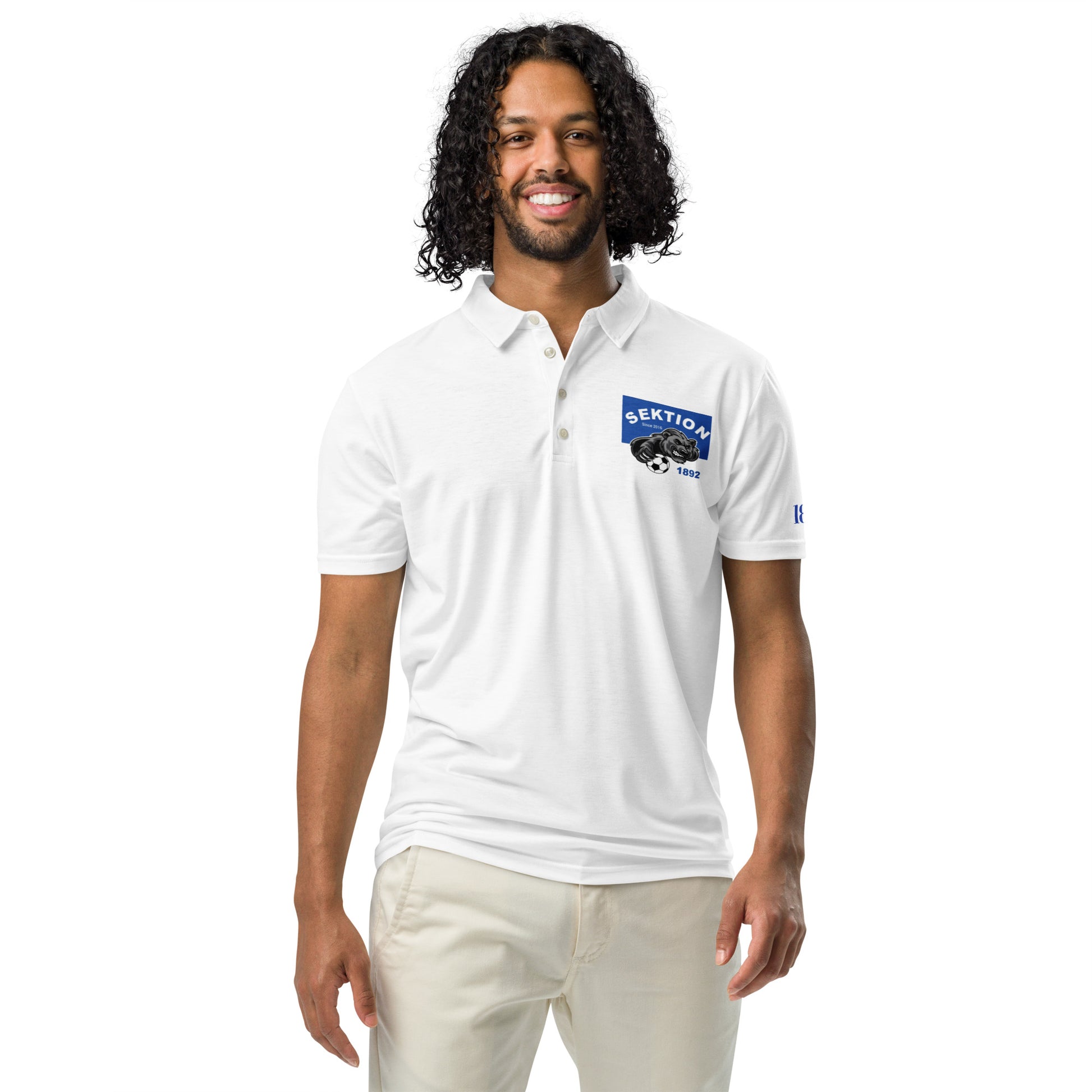 Schmal geschnittenes Herren-Polo-Shirt von Sportswear Iron Monkey 23 mit Allover-Print in Weiß, vorne sichtbar