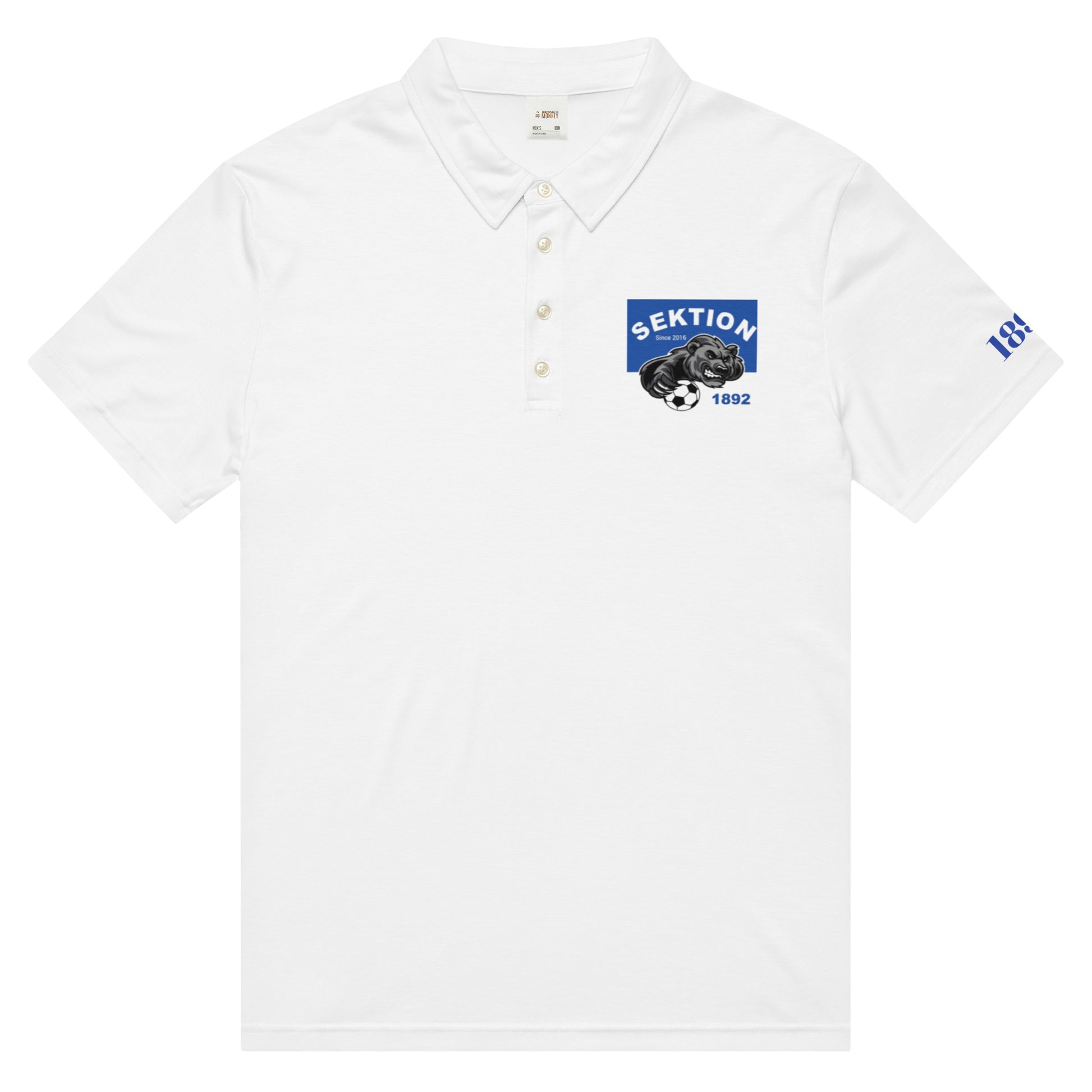Schmal geschnittenes Herren-Polo-Shirt von Sportswear Iron Monkey 23 mit All-over-Print in Weiß, vorderseitig sichtbar