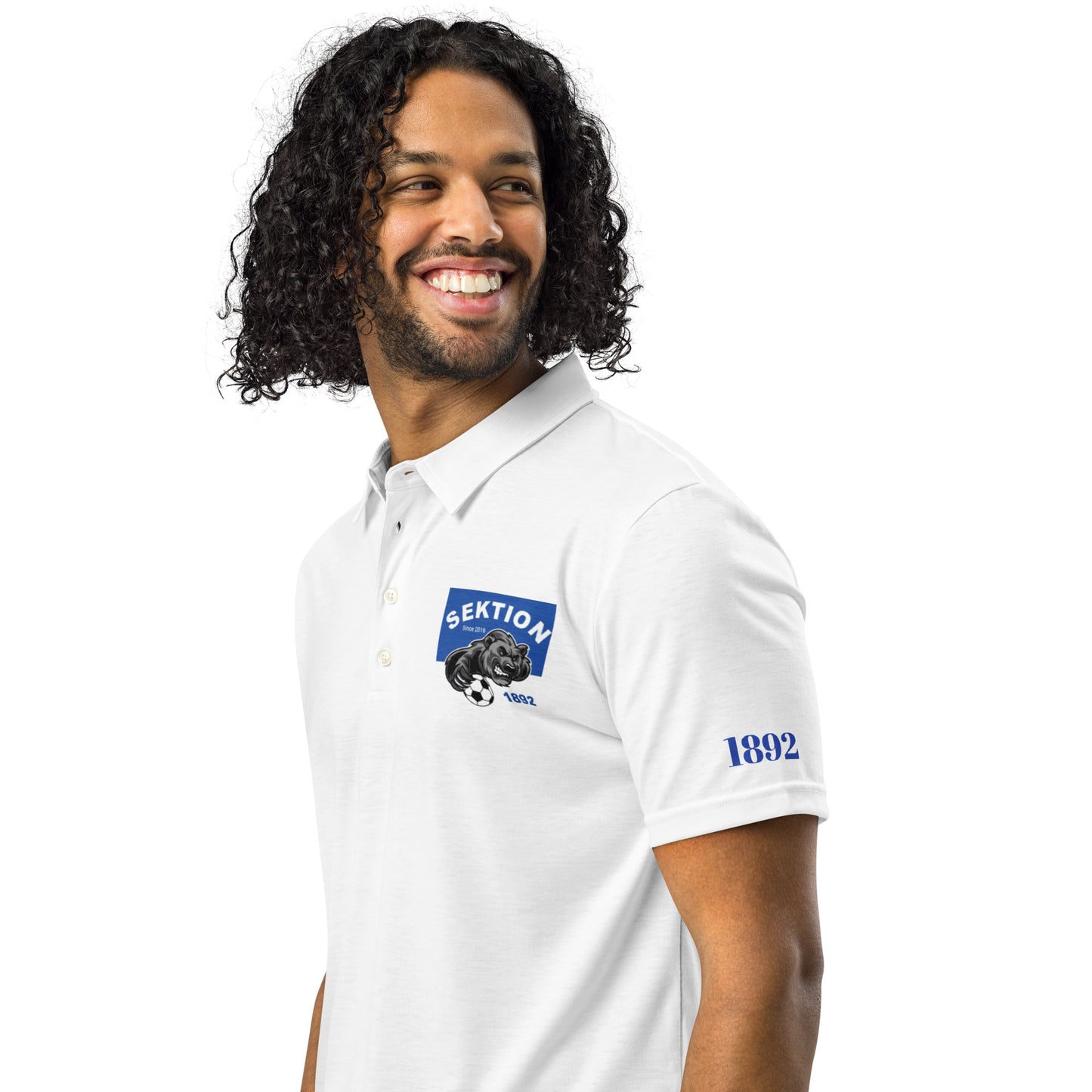 Schmal geschnittenes Herren-Polo-Shirt von Sportswear Iron Monkey 23 mit All-over-Druck in Weiß, vorne links sichtbar