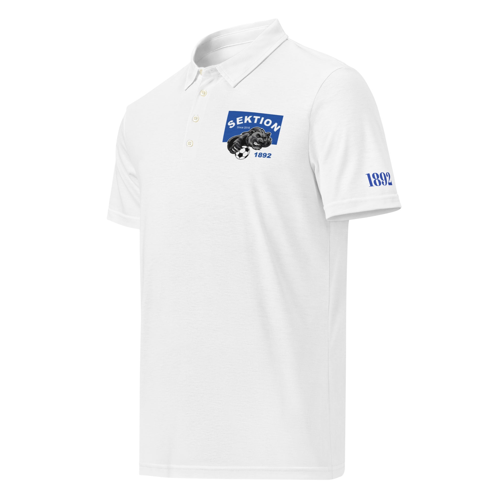 Schmal geschnittenes Herren-Polo-Shirt von Sportswear Iron Monkey 23 mit All-Over-Print in Weiß, links vorne sichtbar