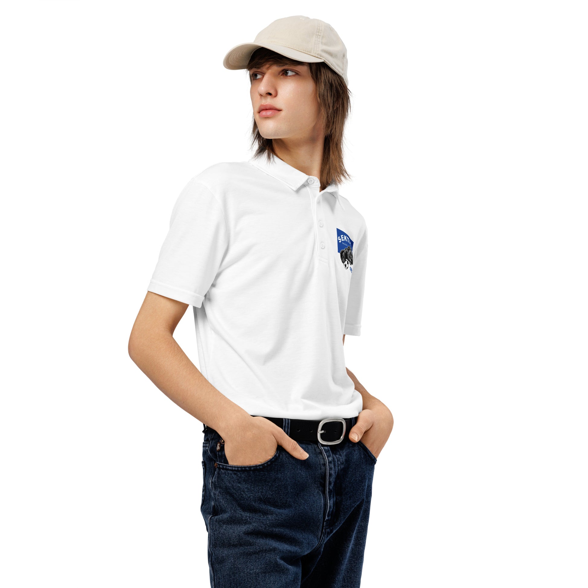 Schmal geschnittenes Herren-Polo-Shirt von Sportswear Iron Monkey 23 mit All-over-Print in Weiß, rechter Vorderansicht