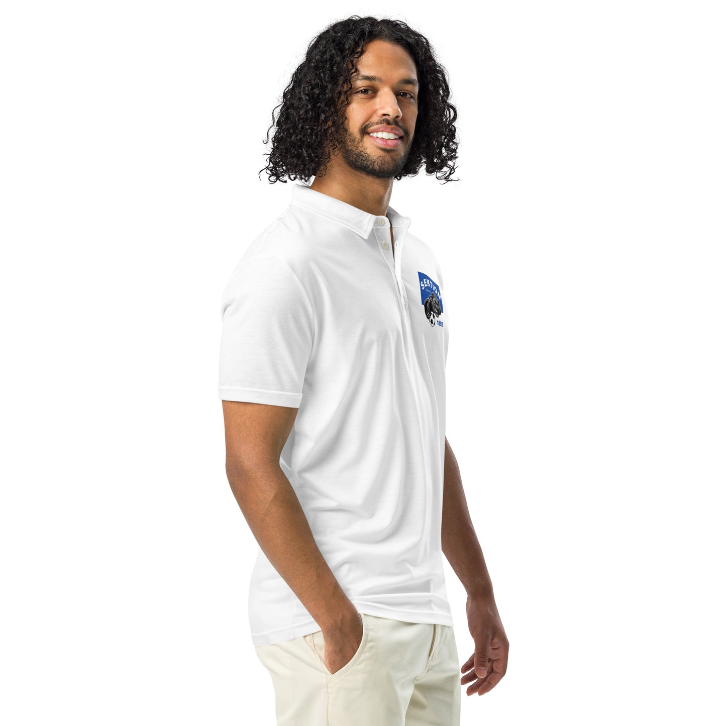 Schmal geschnittenes Herren-Polo-Shirt von Sportswear Iron Monkey 23 mit All-Over-Print in Weiß, rechte Frontansicht