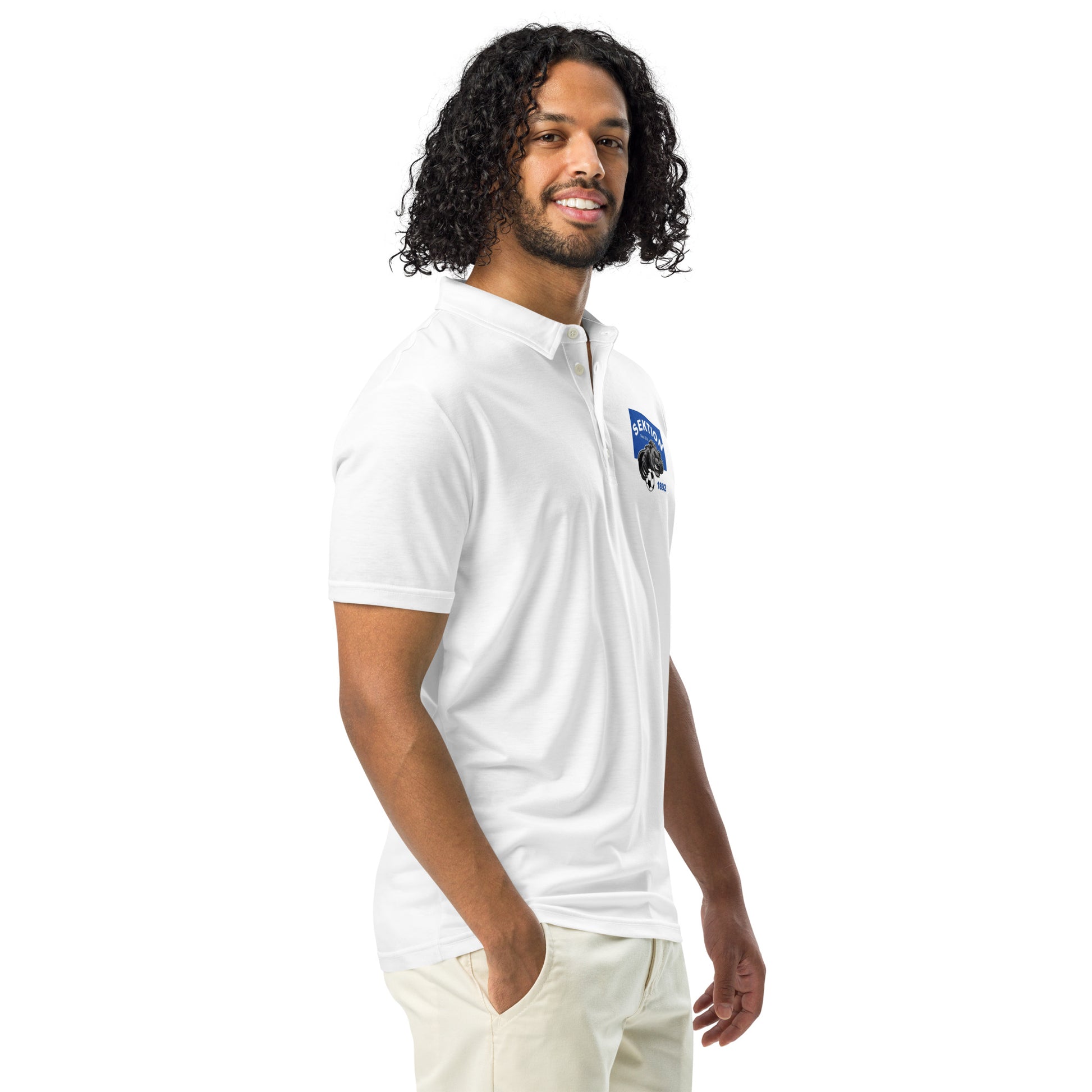 Schmal geschnittenes Herren-Polo-Shirt von Sportswear Iron Monkey 23 mit All-Over-Print in Weiß, rechte Frontansicht
