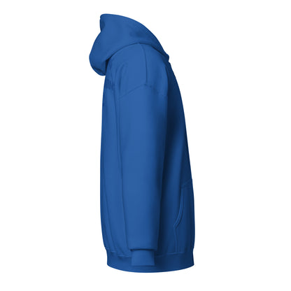 Unisex Heavy-Blend Zip Hoodie von Sportswear Iron Monkey 23 mit Fanclub Alte Dame 1892 Logo in Royalblau, bequem und stylisch.