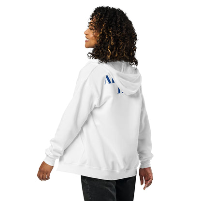 Unisex Heavy-Blend Zip Hoodie in Weiß mit Fanclub Alte Dame 1892 Schriftzug, Sportswear Iron Monkey 23, Rückenansicht