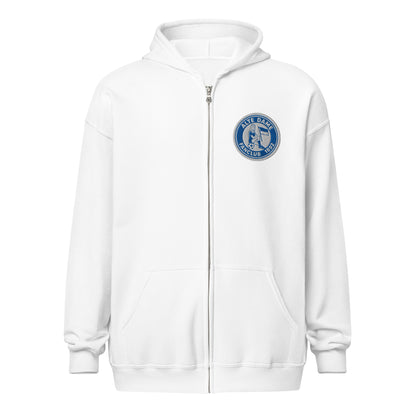 Unisex Heavy-Blend Zip Hoodie von Sportswear Iron Monkey 23 mit Fanclub Alte Dame 1892 Druck, weiß, Vorderansicht