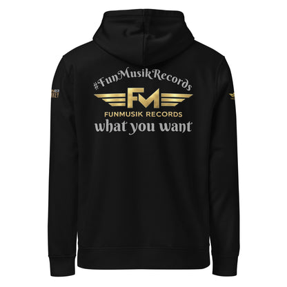 Unisex Bio-Hoodie von Sportswear Iron Monkey 23 in Schwarz, nachhaltiger Midweight Hoodie mit Drumermotiv auf Rücken.